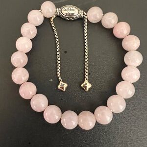 NEW David Yurman Rose Quartz Adjustable Bracelet with Sterling Silver Accents